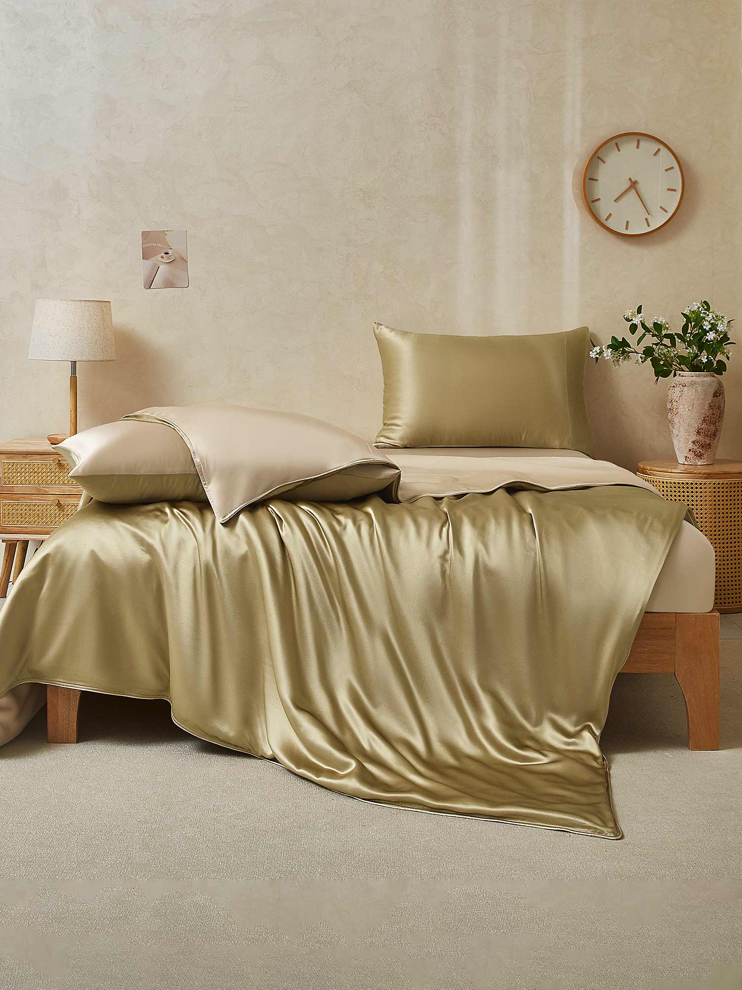 [Beige+Khaki] SilkSilky-CA 22Momme Pure Silk Bedding Set 002,