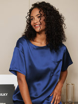 [Dark Blue] SilkSilky-CA Short Sleeve Round Neck Women's Pajamas 002
