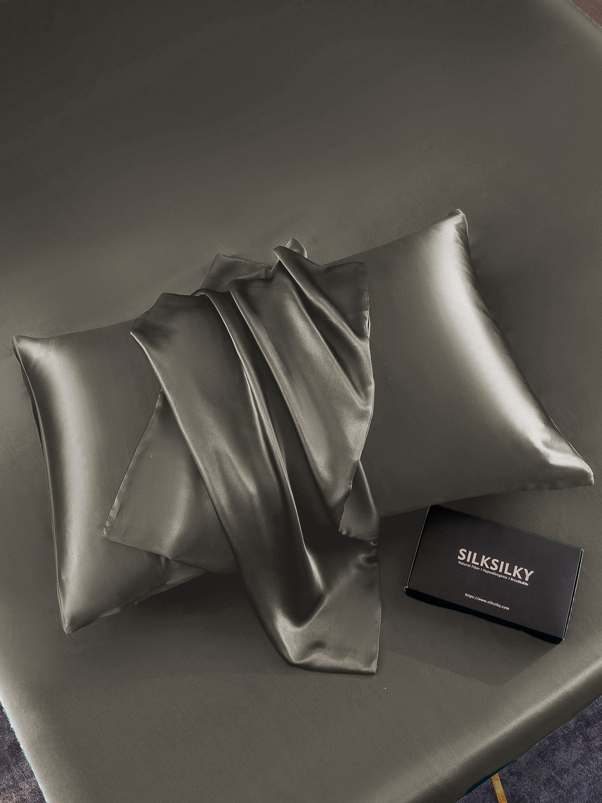 SilkSilky-CA 19Momme Pure Silk Pillowcase DarkGray 006