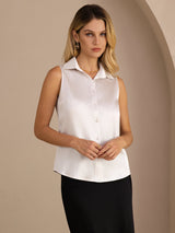 [Light Gray] SilkSilky-CA Sleeveless Lapel Collar Women's Shirt 005