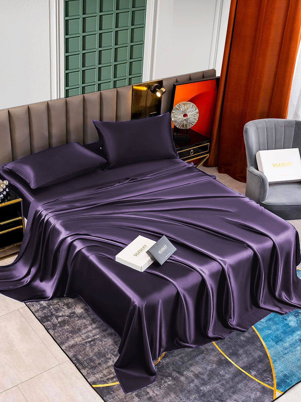 [Deep Purple] SilkSilky-CA 22Momme Pure Silk Bedding Set 002,