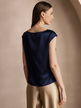 [Dark Blue] SilkSilky-CA Cap Sleeve Cowl Neck Women's T-Shirt 002