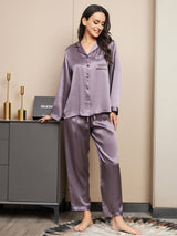 [Purple Gray] SilkSilky-CA Long Sleeve Lapel Collar Women's Pajamas 001