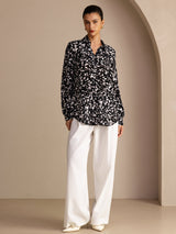 [Black Speckle] SilkSilky-CA Long Sleeve Lapel Collar Blouse 005