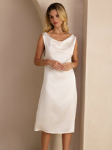 [White] SilkSilky-CA Sleeveless Cowl Neck Dress 006