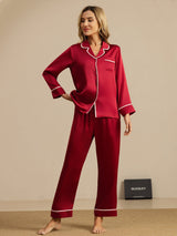 [Wine] SilkSilky-CA Long Sleeve Notch Collar Women's Pajamas 001
