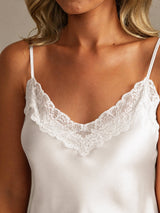 [White] SilkSilky-CA Spaghetti Strap V Neck Camisole Set 004