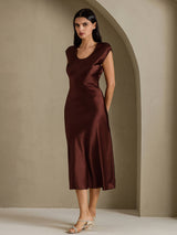[Coffee] SilkSilky-CA Cap Sleeve Dress 008