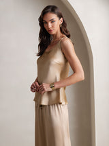 [Champagne] SilkSilky-CA Sleeveless Square Neck Camisole Set 007