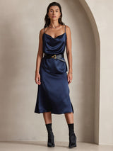 [Dark Blue] SilkSilky-CA Spaghetti Strap Cowl Neck Camisole 001
