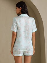 [Sky Floral] SilkSilky-CA Short Sleeve Notch Collar Women's Pajamas 002