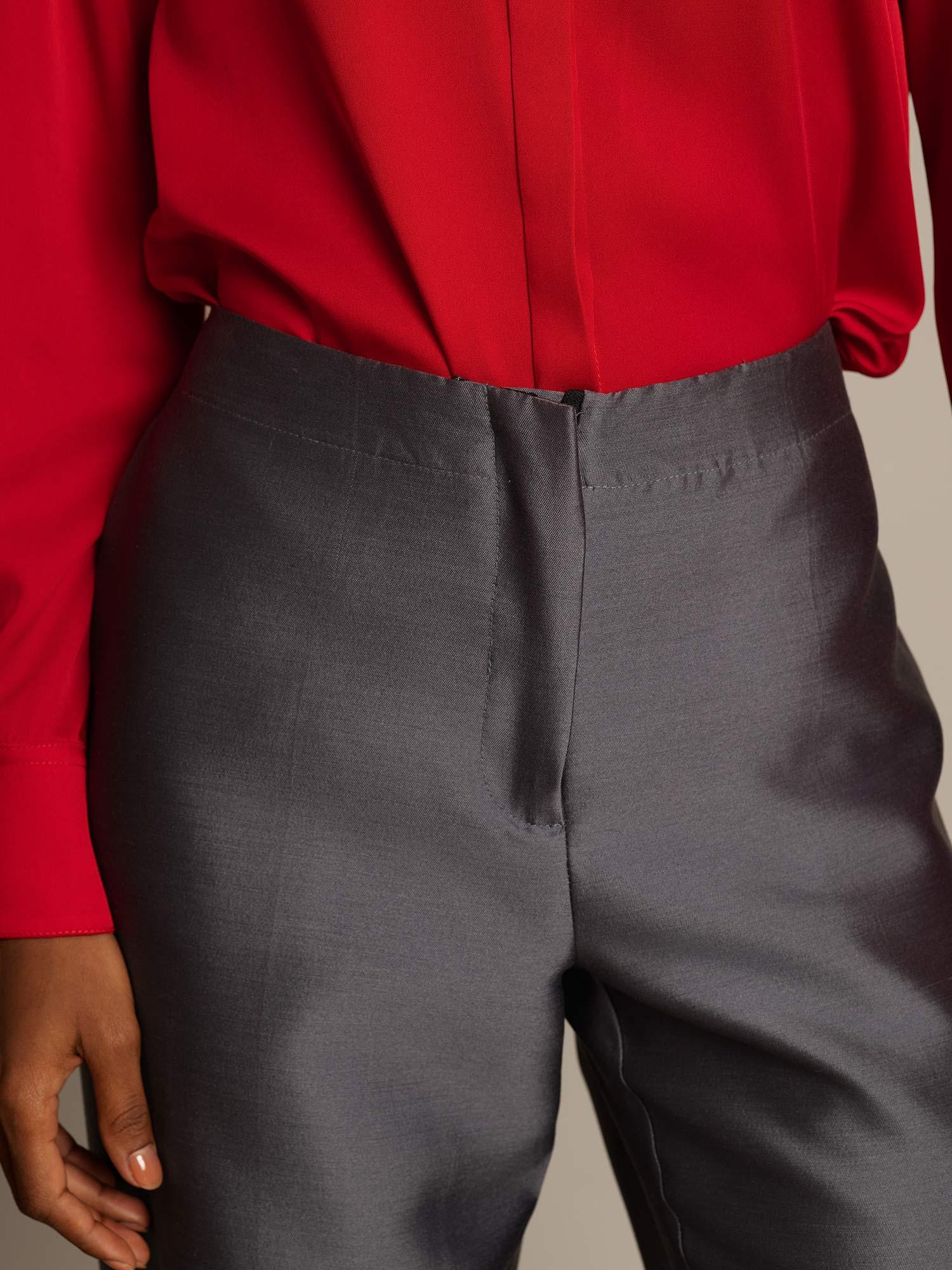 [Gray] SilkSilky-CA 32Momme Silk-Wool Blend Womens Pants 004,