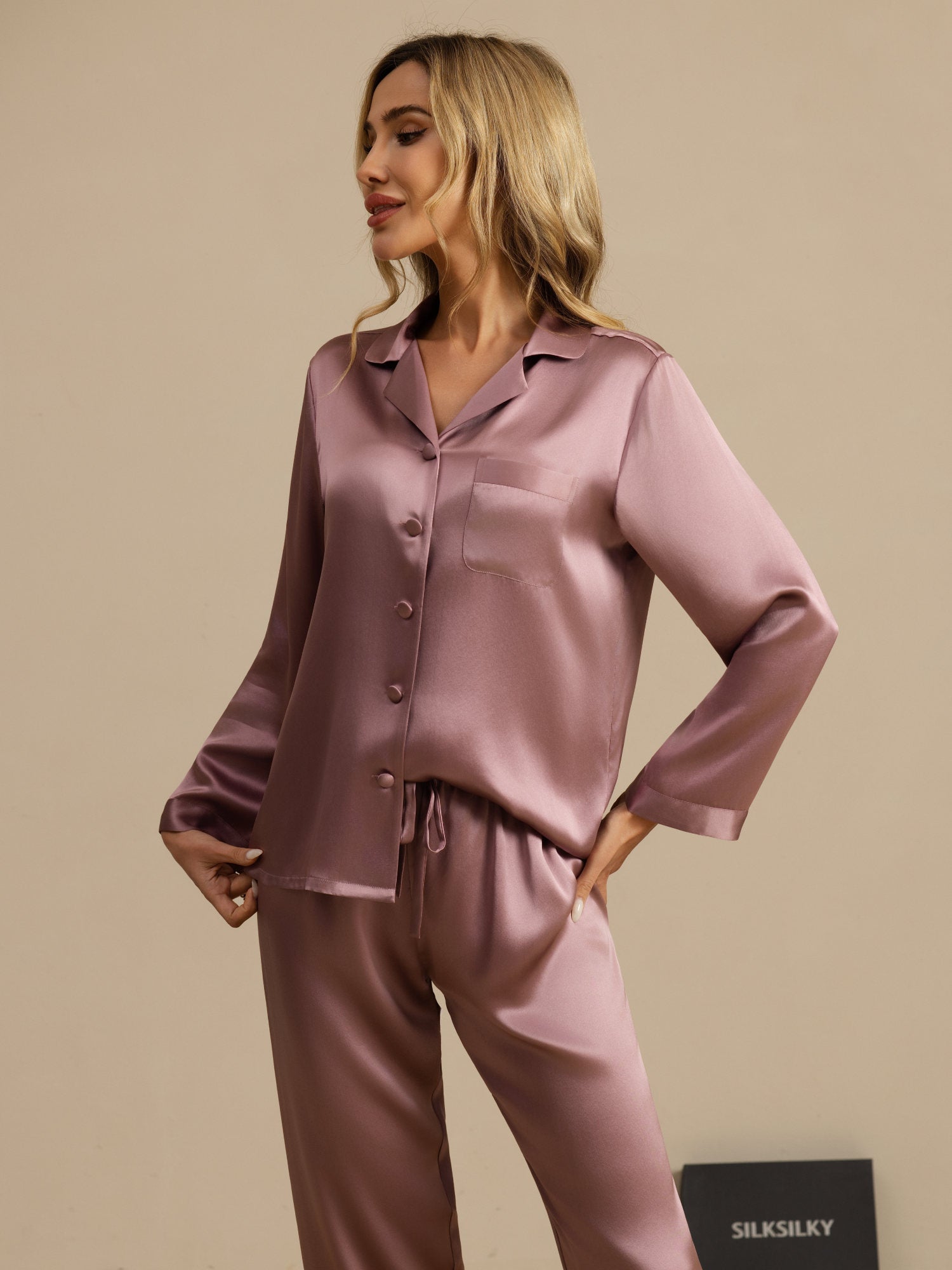 [Pale Mauve] SilkSilky-CA Long Sleeve Notch Collar Women's Pajamas 004
