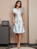 SilkSilky-CA Pure Silk Sleeveless V Neck Nightgown LightBlue 004