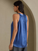 [Real Teal] SilkSilky-CA Sleeveless Halter Women's T-Shirt 002