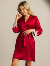 [Wine] SilkSilky-CA 3/4 Sleeve Women's Robe 003