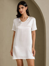 [White] SilkSilky-CA Half Sleeve V Neck Nightgown 001