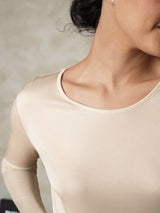 [Tan] SilkSilky-CA Silk Jersey Long Sleeve Round Neck Women's Long Johns 005