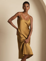 [Brown] SilkSilky-CA Spaghetti Strap U Neck Dress 006