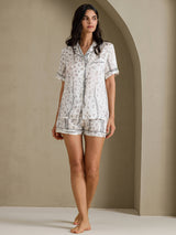 [White Leopard] SilkSilky-CA Short Sleeve Notch Collar Women's Pajamas 006