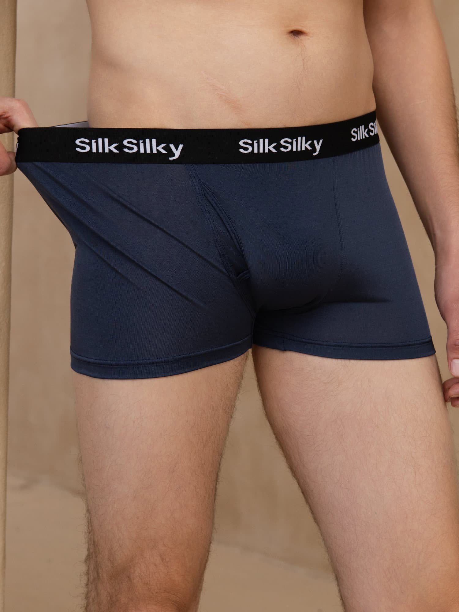 [Dark Blue] SilkSilky-CA 100% Silk Jersey Mens Underwear 001