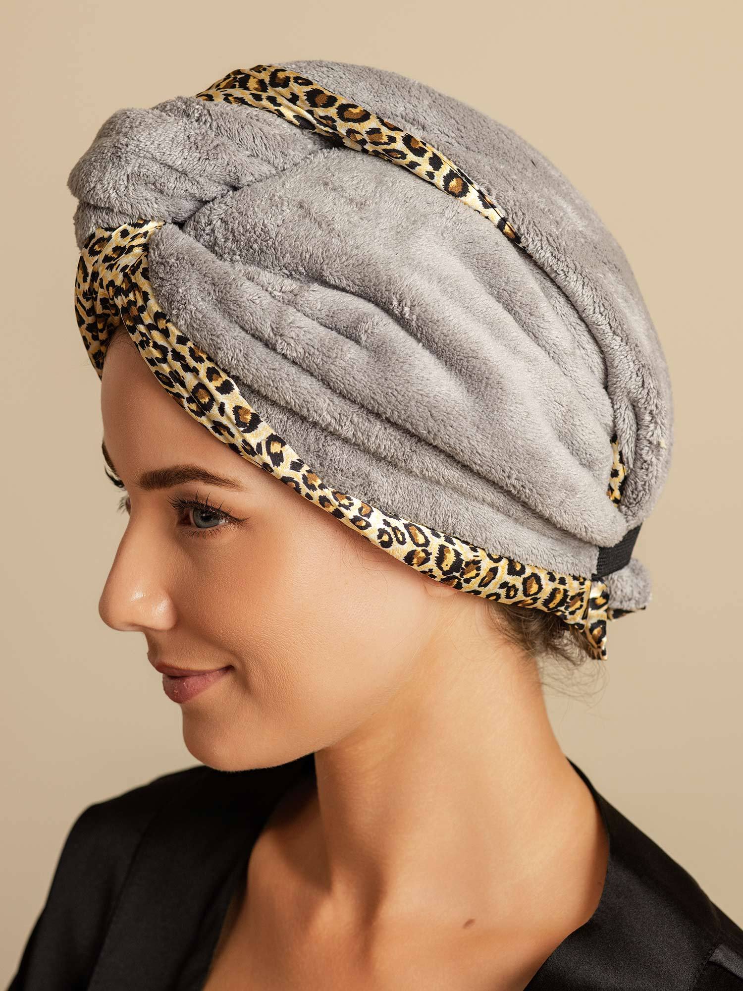 [Leopard] SilkSilky-CA Pure Silk Wrap Hair Towel Wrap 002,