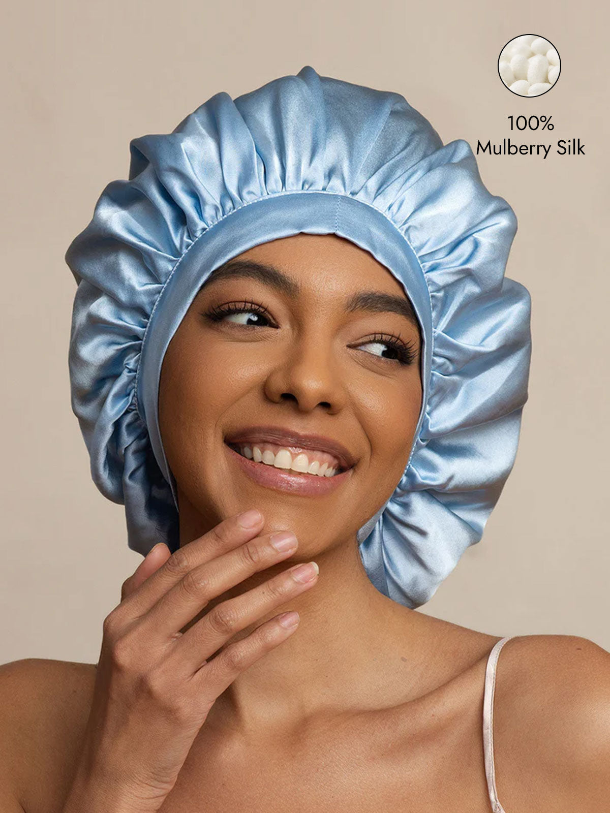 [Light Blue] SilkSilky-CA Pure Silk Sleep Cap 001