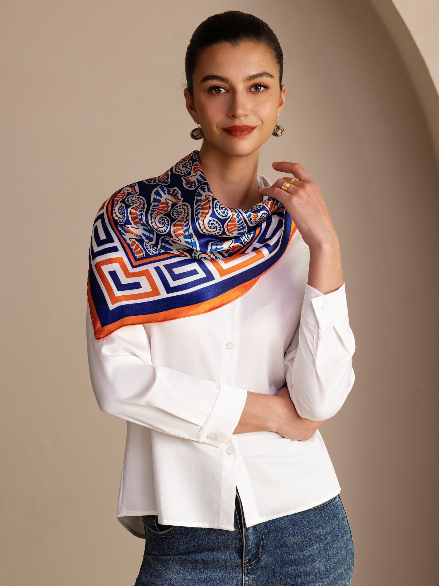 [Navy Seahorse] SilkSilky-CA Scarf 002
