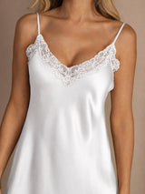 [White] SilkSilky-CA Spaghetti Strap V Neck Nightgown 004