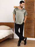 SilkSilky CA Pure Silk Short Sleeve Round Neck Men's T Shirt GrayishGreen 003