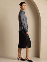 [Dark Gray] SilkSilky-CA Long Sleeve Lapel Collar Women's Shirt 009