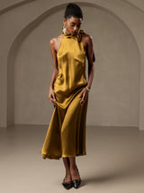 [Brown] SilkSilky-CA Sleeveless Halter Dress 005