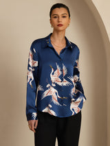 [Dark Blue] SilkSilky-CA Long Sleeve Lapel Collar Women's Shirt 001