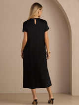 [Black] SilkSilky-CA Short Sleeve Round Neck Dress 002