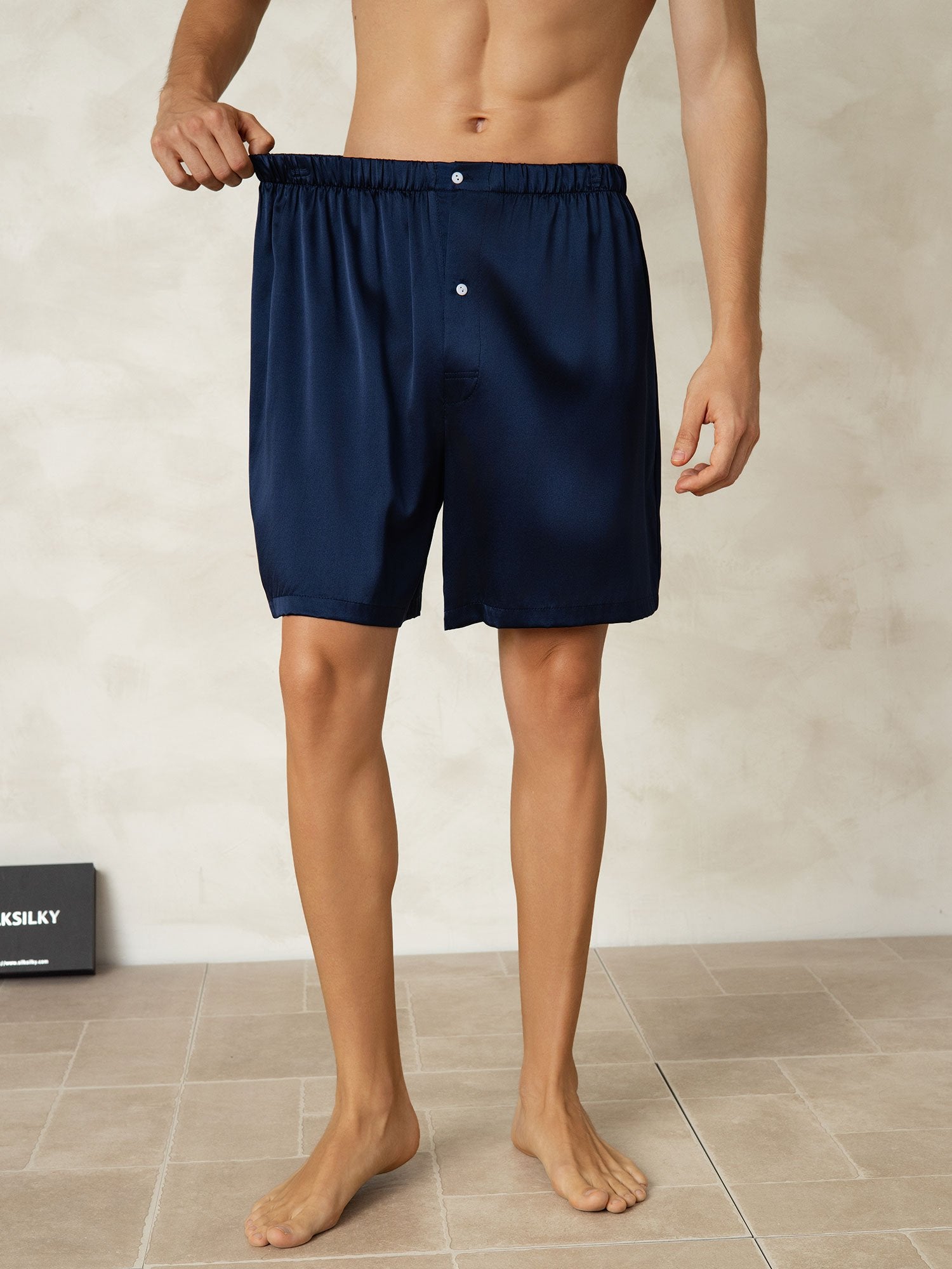 [DarkBlue] SilkSilky-CA Pure Silk Mens Sleep Bottoms 005