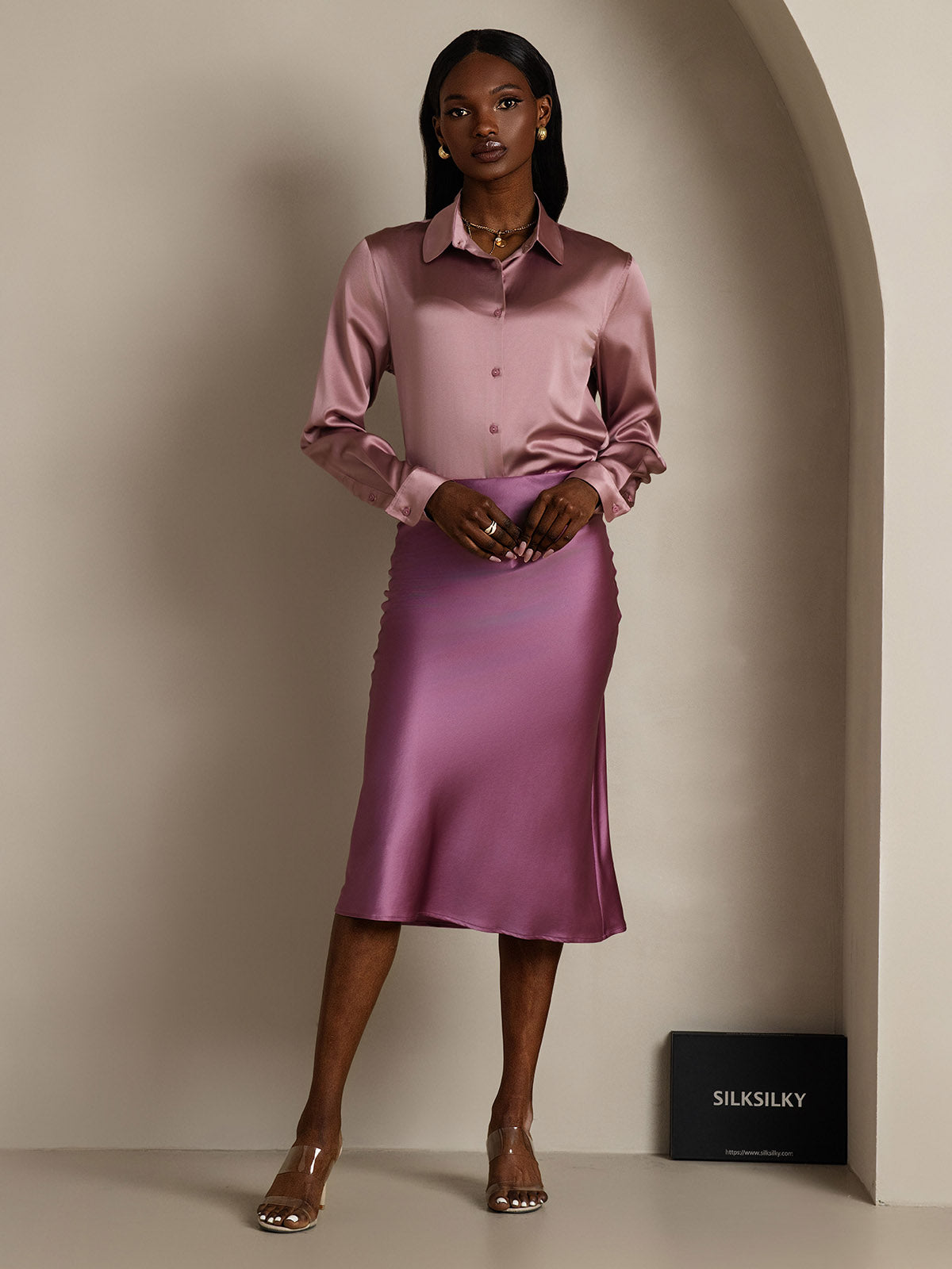 [Deep Purple] SilkSilky-CA 19Momme Pure Silk Skirt 007,