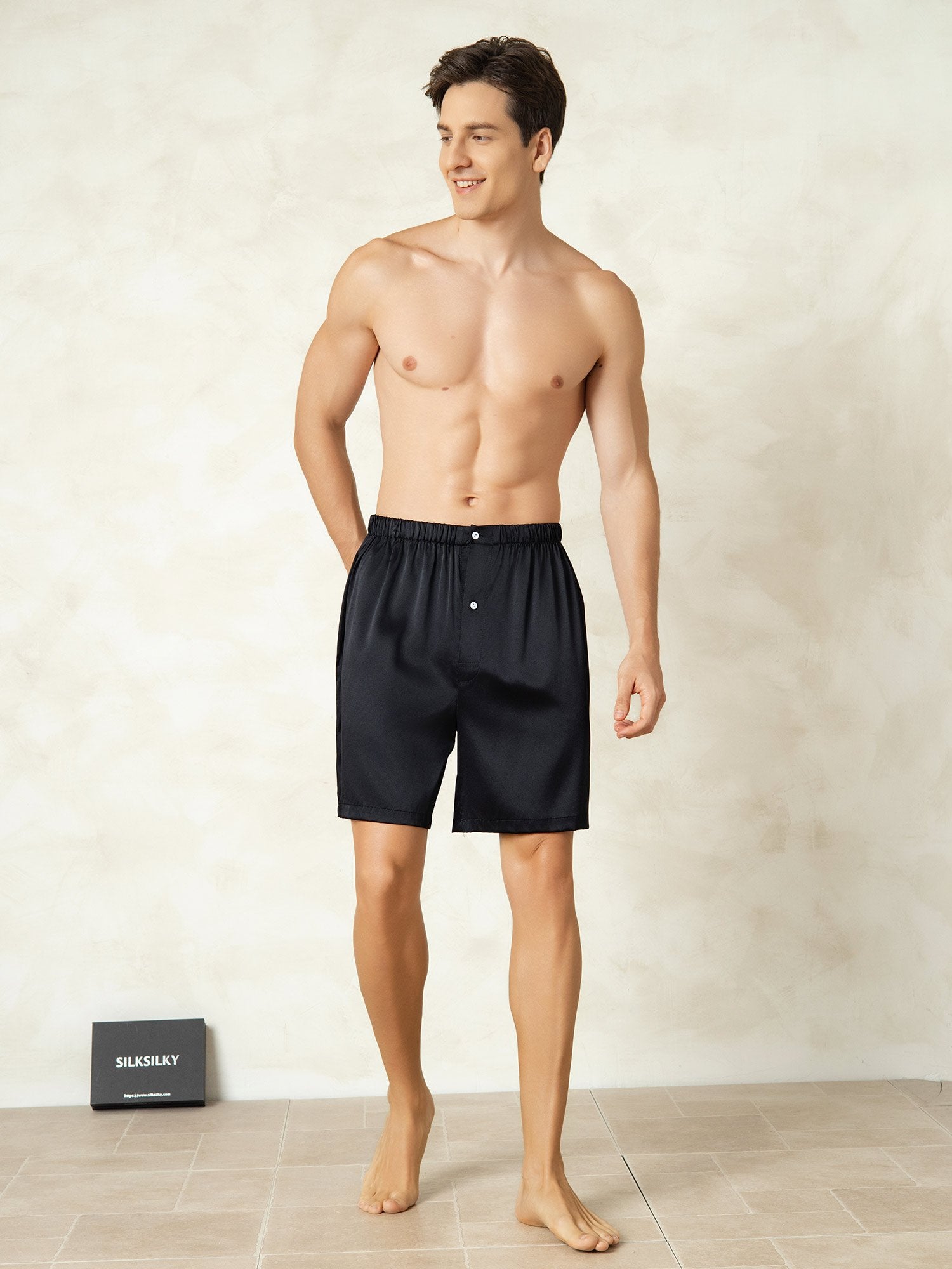 [Black] SilkSilky-CA Pure Silk Mens Sleep Bottoms 003