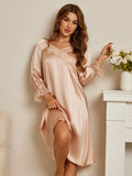 SilkSilky CA Pure Silk Long Sleeve Nightgown Champagne 001