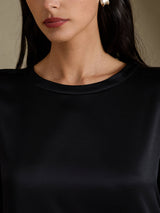 [Black] SilkSilky-CA 3/4 Sleeve Round Neck Dress 003