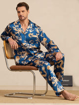 [Navy Dragon] SilkSilky-CA Long Sleeve Lapel Collar Men's Pajamas 008