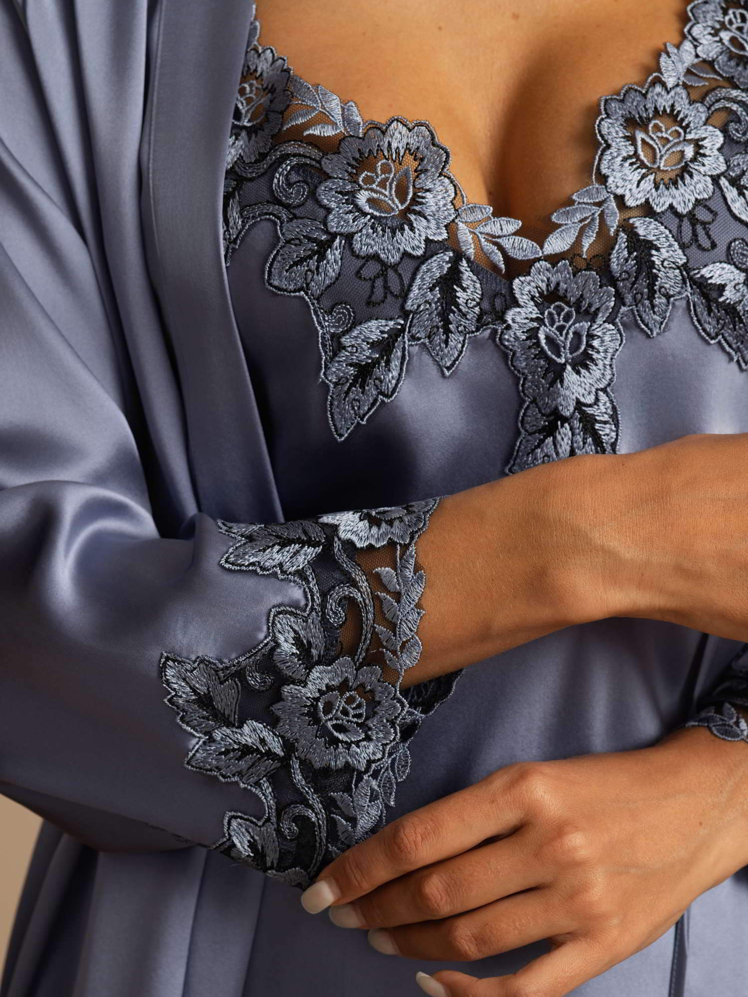 [Steel Blue] SilkSilky-CA Pure Silk Long Sleeve Split Women's Pajamas 004