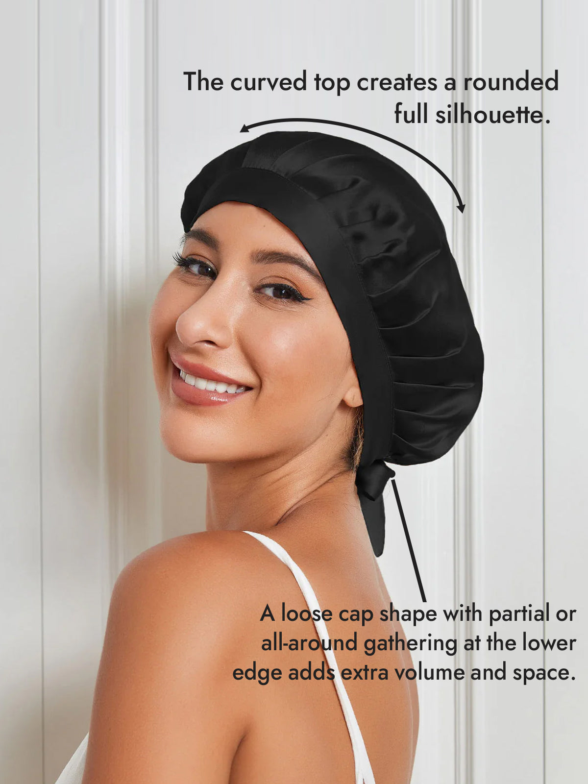 [Black] SilkSilky-CA Pure Silk Sleep Cap 003