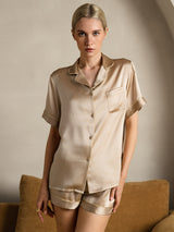 [Champagne] SilkSilky-CA Short Sleeve Lapel Collar Women's Pajamas 003
