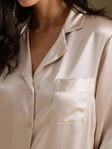 [Beige] SilkSilky-CA Long Sleeve Lapel Collar Nightshirt 004