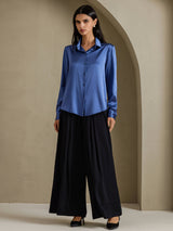 [Real Teal] SilkSilky-CA Long Sleeve Lapel Collar Women's Shirt 001