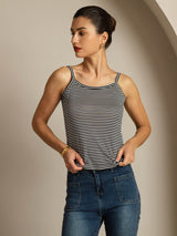 [Black Stripe] SilkSilky-CA Spaghetti Strap Square Neck Camisole 005