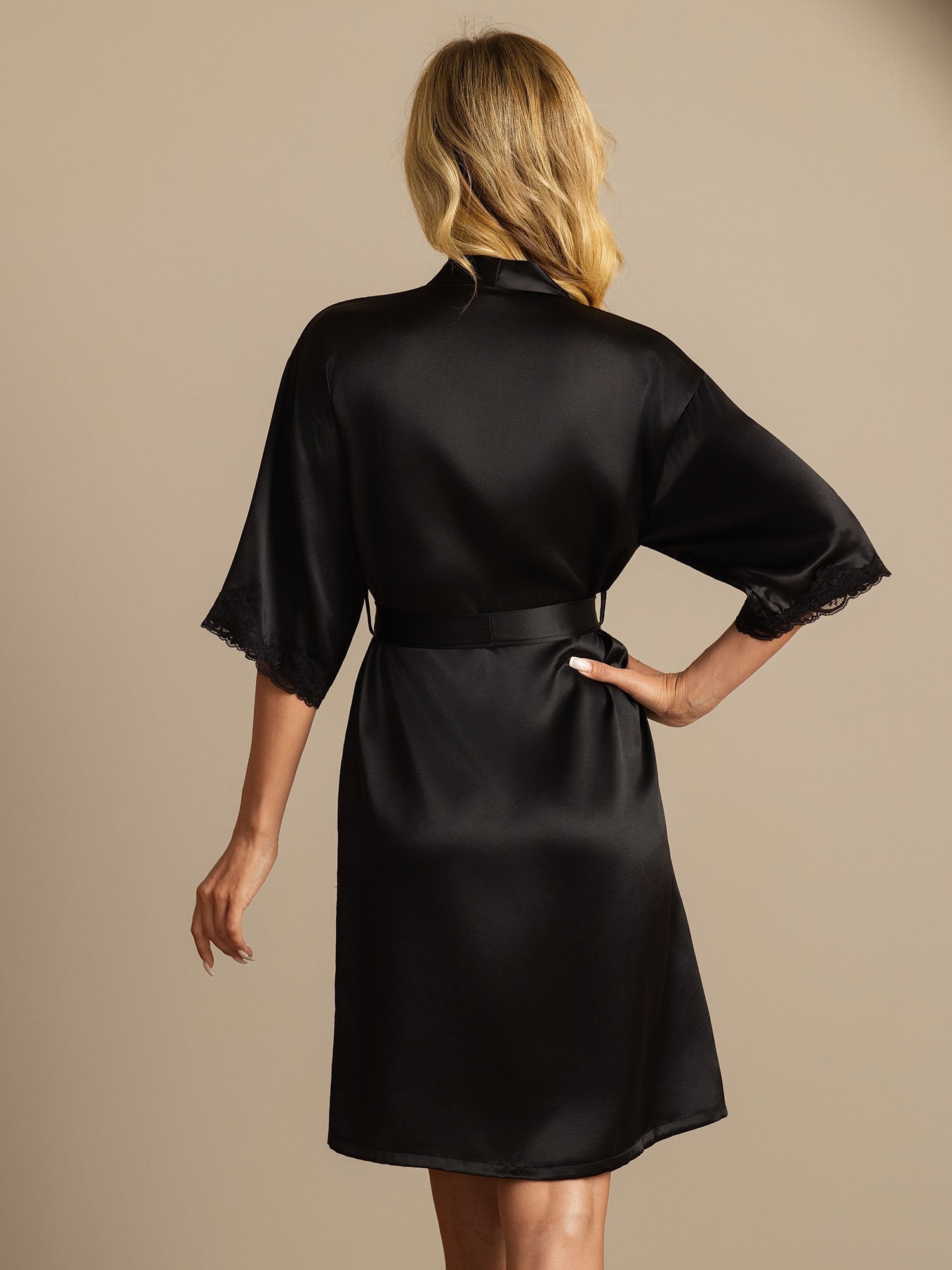 [Black] SilkSilky-CA Half Sleeve Women's Robe 002