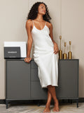 SilkSilky-CA Pure Silk Sleeveless Boat Neck Nightgown White 001