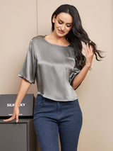 [Dark Gray] SilkSilky-CA Half Sleeve Scoop Neck Women's T-Shirt 003