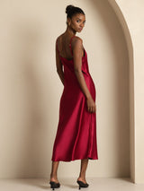 [Wine] SilkSilky-CA Spaghetti Strap V Neck Dress 002